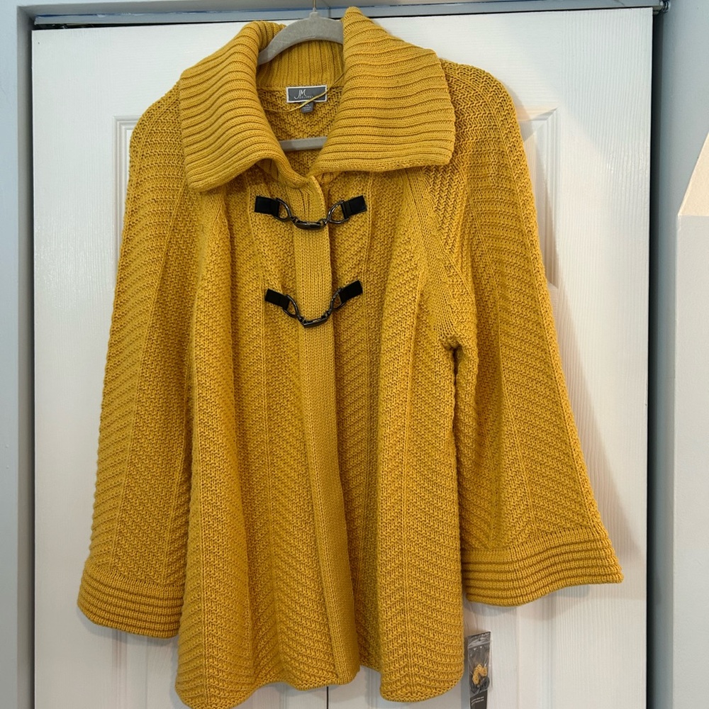 JM Collection Saffron Gold Toggle Cardigan Sweater XL Chunky Knit NWT